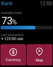 Banking app on smartwatch: available funds precentage screen