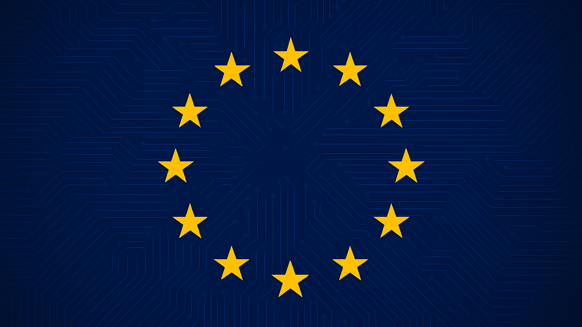 EU flag with pcb traces in the backgroud
